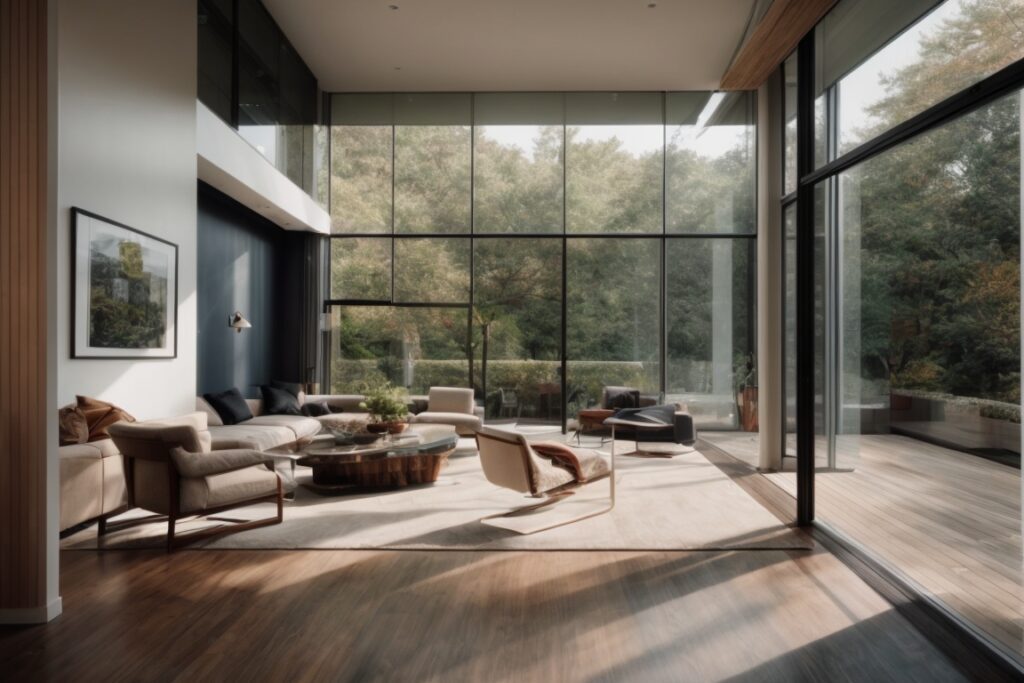 Modern Boston home interior with reflective window film installed