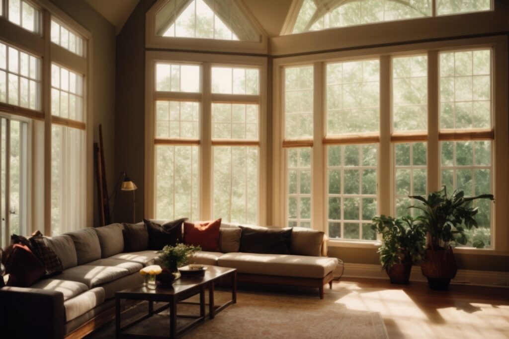 Louisville home interior lit by natural light through opaque windows
