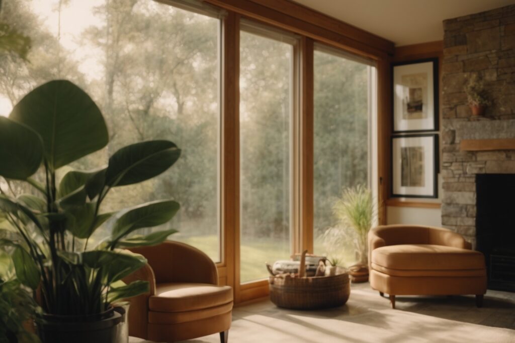 Elgin home interior with opaque window film, soft filtered sunlight