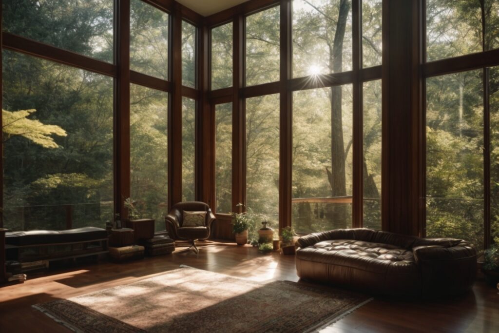 Atlanta home with spectrally selective window film, sunlight filtered through trees