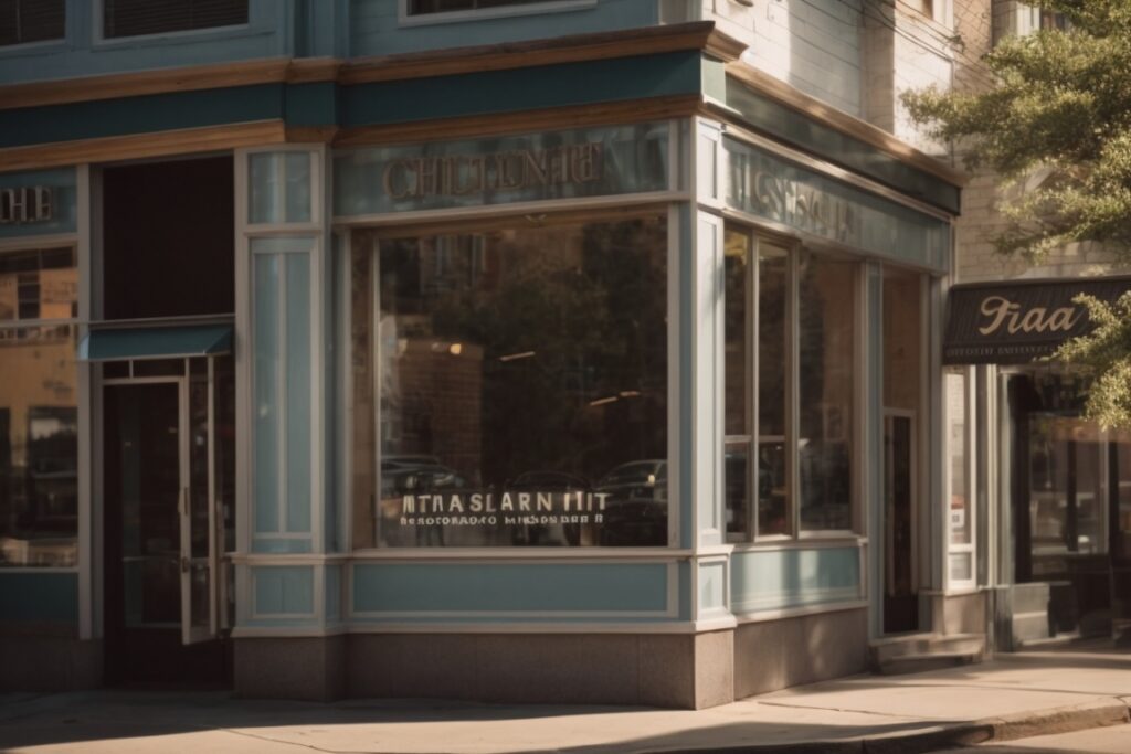 Little Rock storefront with sunlight filtering window film