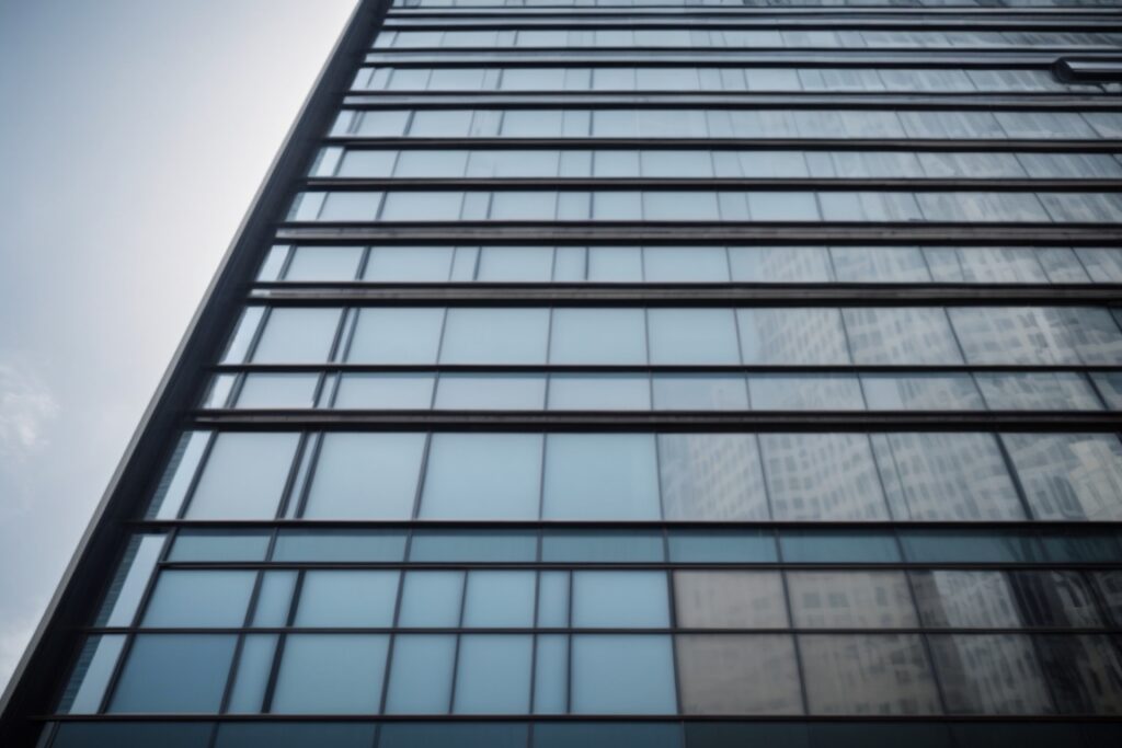 Modern Chicago high-rise with energy-efficient window films, reducing glare and heat